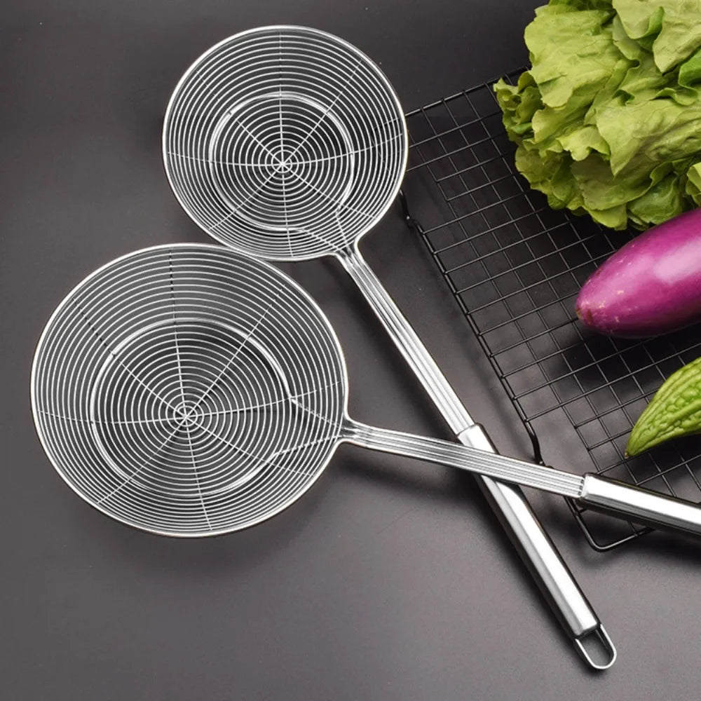 Stainless Steel Double Round Spoon – Reinforced Spider Strainer for Frying & Cooking