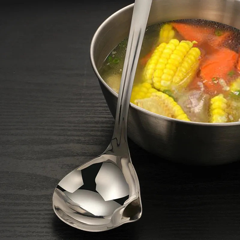 Stainless Steel Soup Fat Oil Separator – Skimmer & Colander Spoon with Heat-Resistant Handle