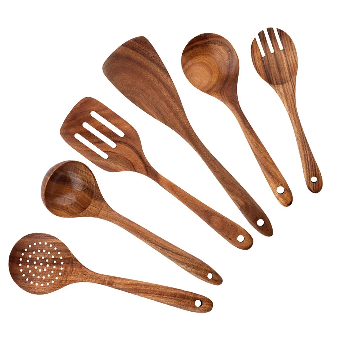 Wooden Kitchen Cooking Set – Spatula, Spoon & Salad Fork Set with Storage Bucket
