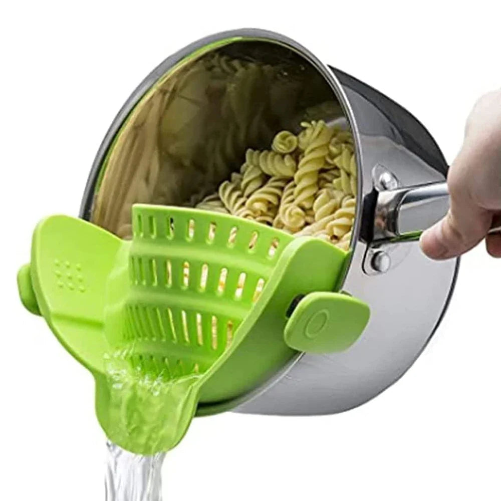 Silicone Clip-On Kitchen Strainer – Pot & Pan Drain Rack for Pasta, Vegetables & Fruits