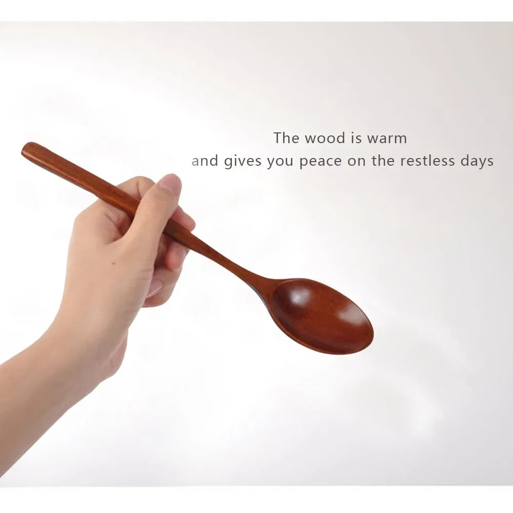 2PCS Wooden Spoon Set – Natural Wood Kitchen Tableware for Soup, Tea & Coffee