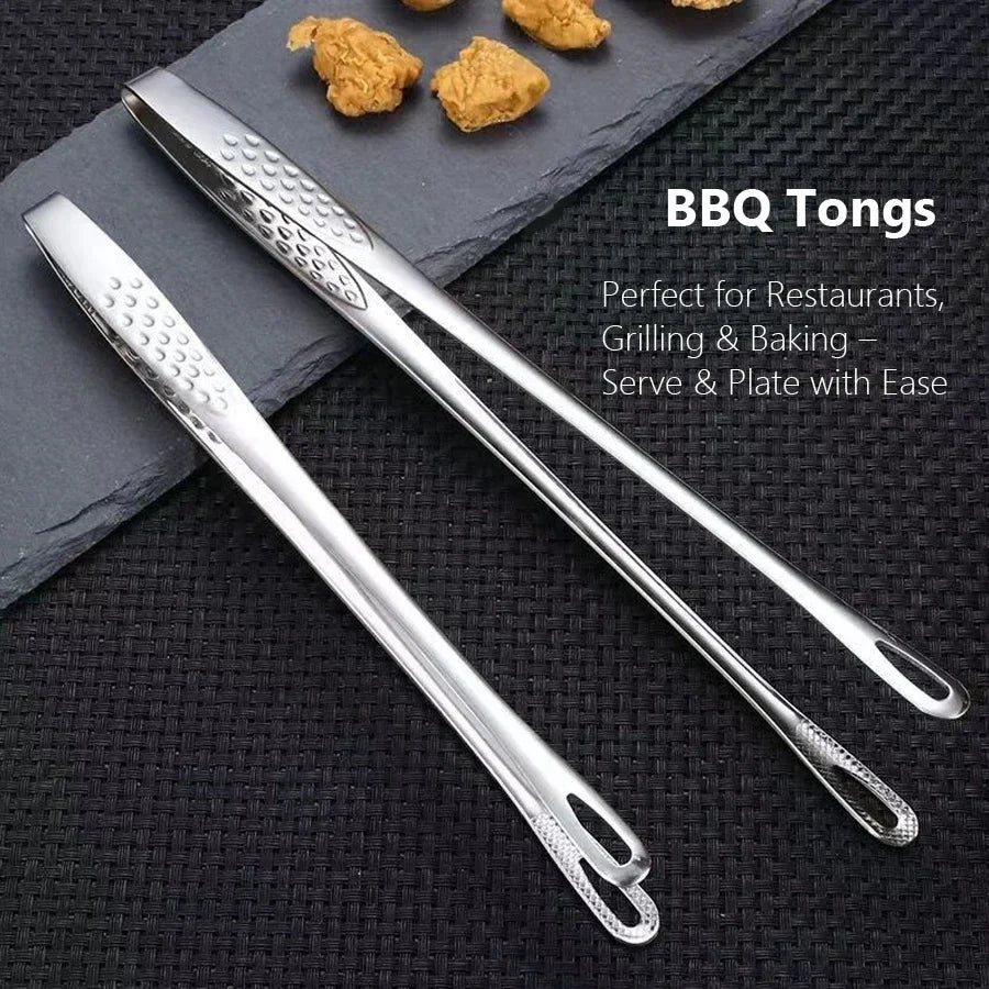 Long Stainless Steel Kitchen Tongs – Non-Slip Heat Resistant BBQ & Cooking Tool