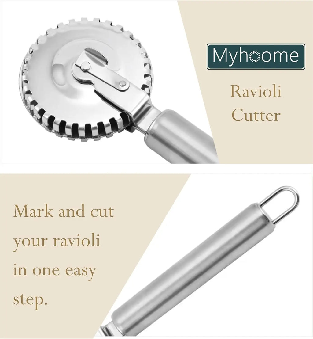 Stainless Steel Wheel Fluted Pasta Crimper – Ravioli Cutter & Dough Sealer