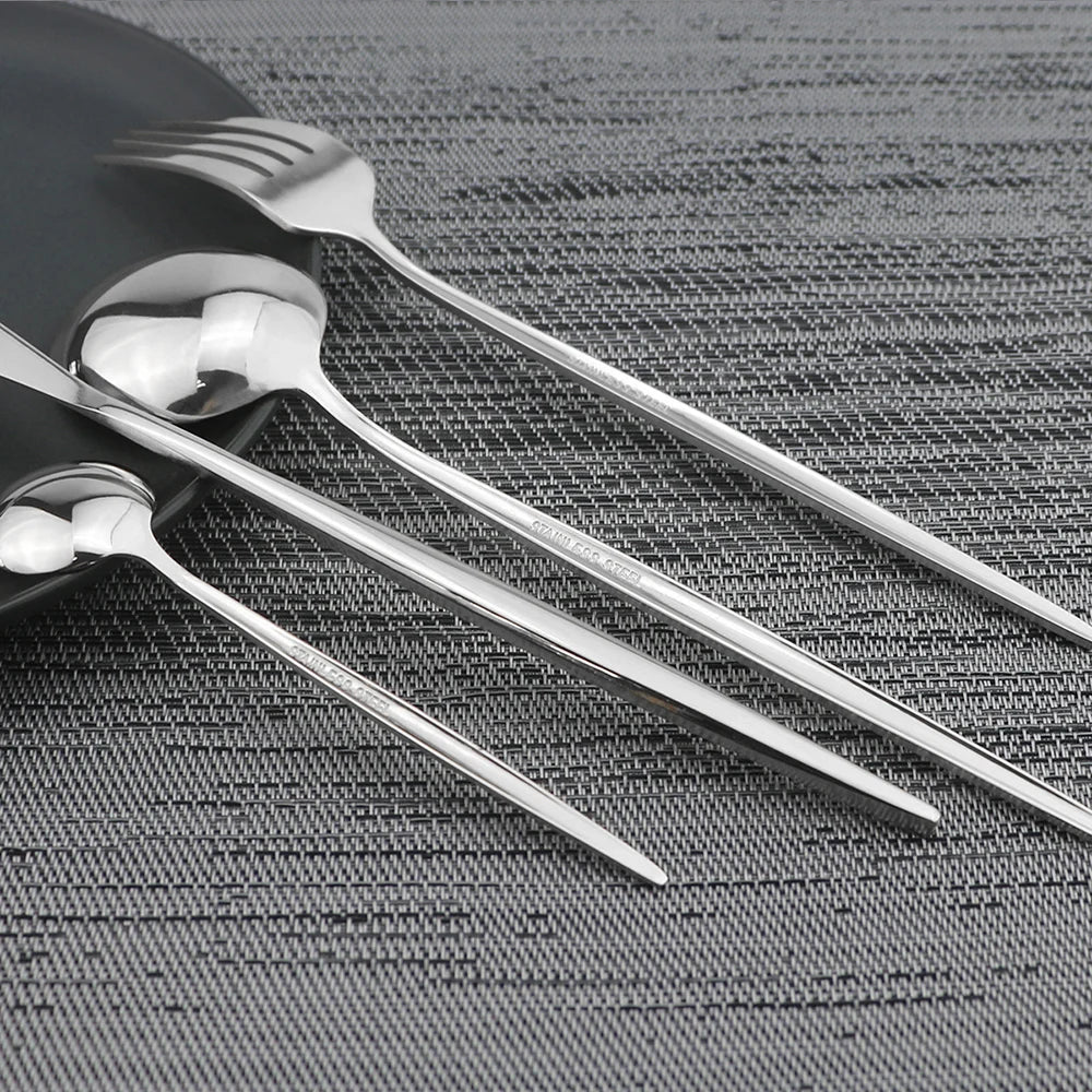 Black Handle Golden Cutlery Set – 24Pcs Stainless Steel Knife, Fork & Spoon Dinnerware