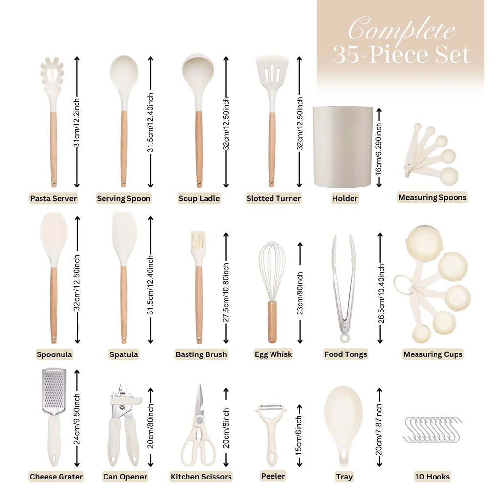 35-Piece Silicone Kitchen Utensil Set – Non-Stick Cooking Tools Kit