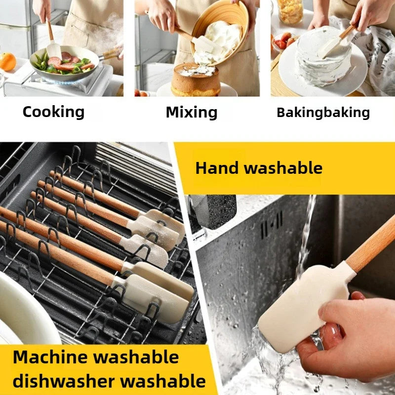 Non-Stick Silicone Baking Spatula with Wooden Handle – Heat-Resistant Icing & Jam Spreader