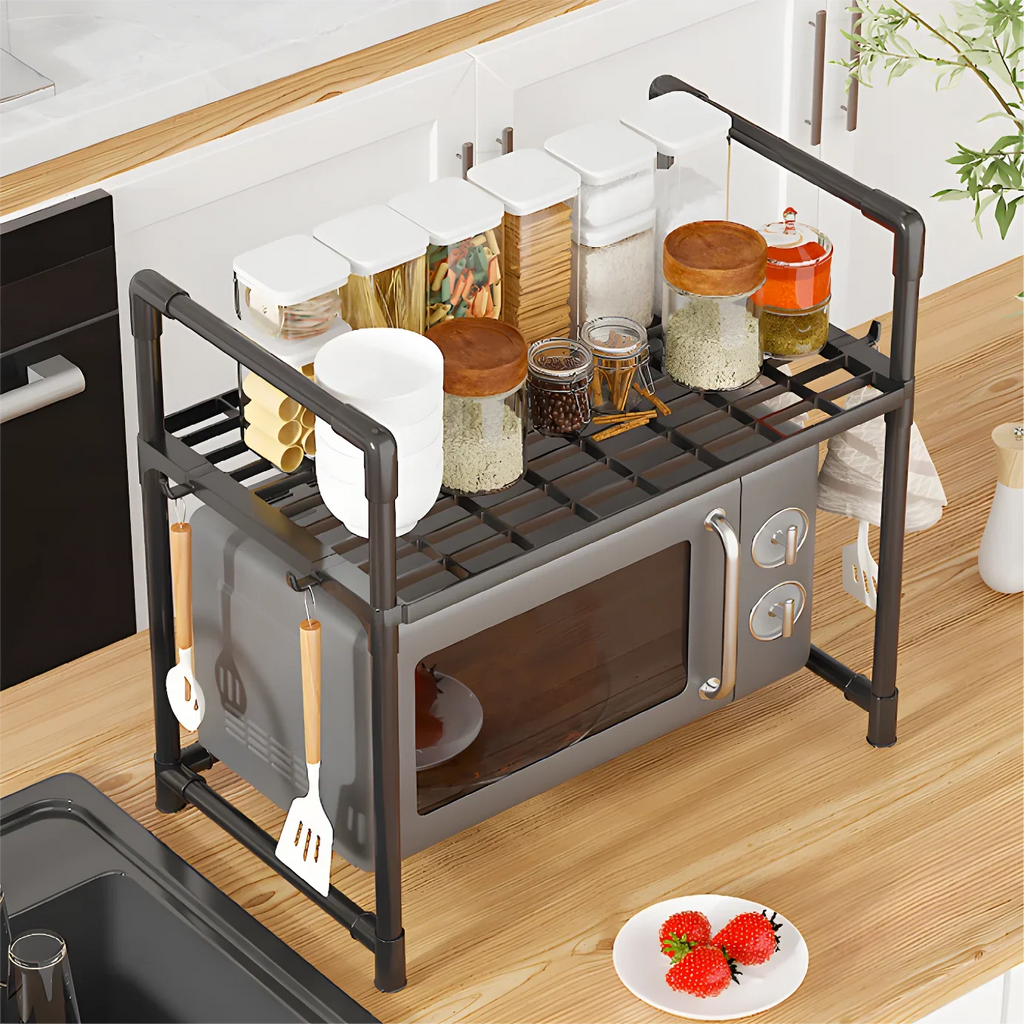 Microwave Oven Storage Rack – Space-Saving Countertop Kitchen Organizer Shelf