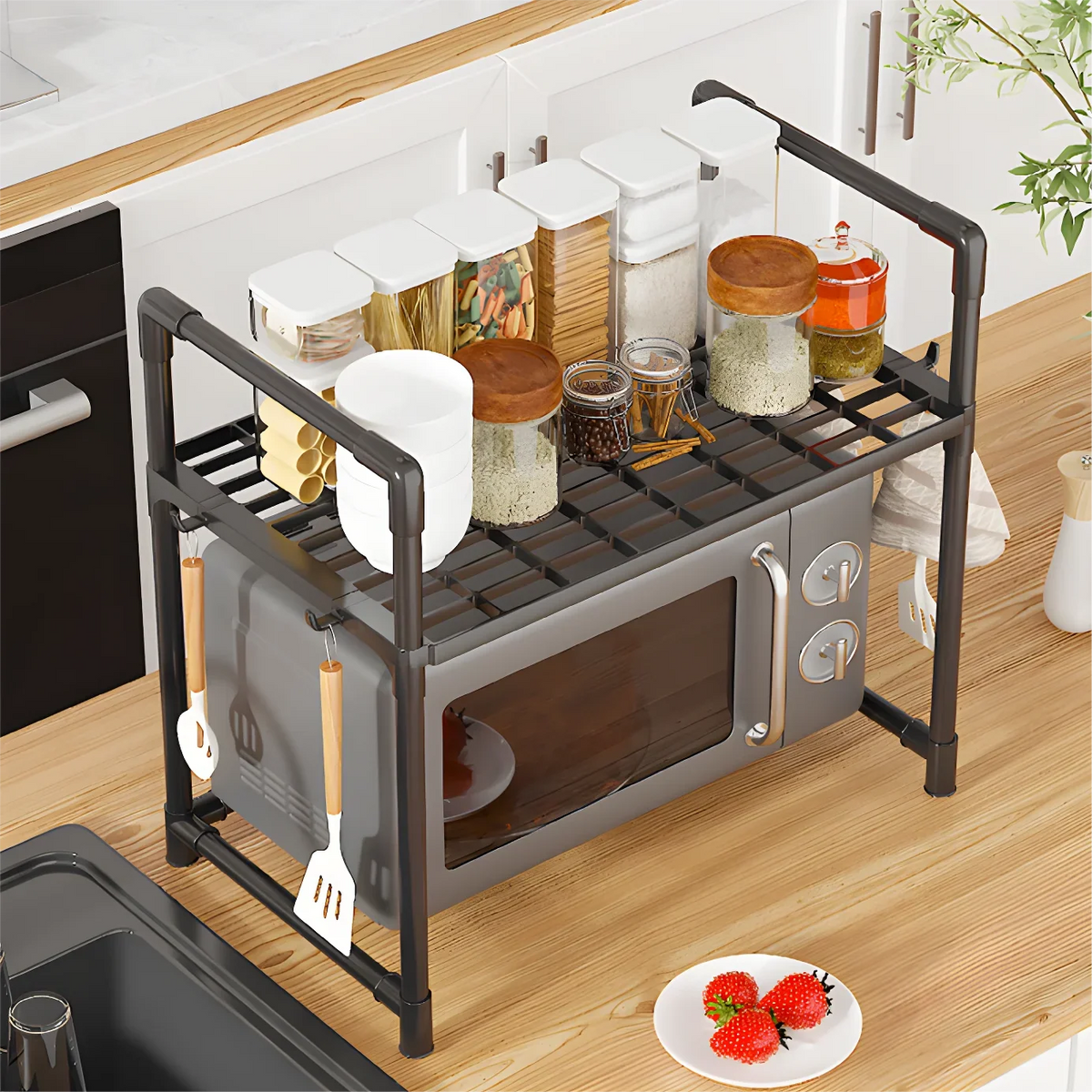 Microwave Oven Storage Rack – Space-Saving Countertop Kitchen Organizer Shelf
