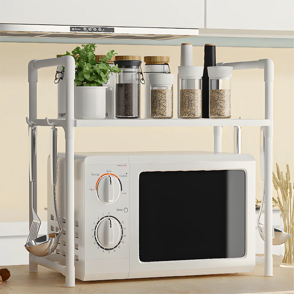 Microwave Oven Storage Rack – Space-Saving Countertop Kitchen Organizer Shelf