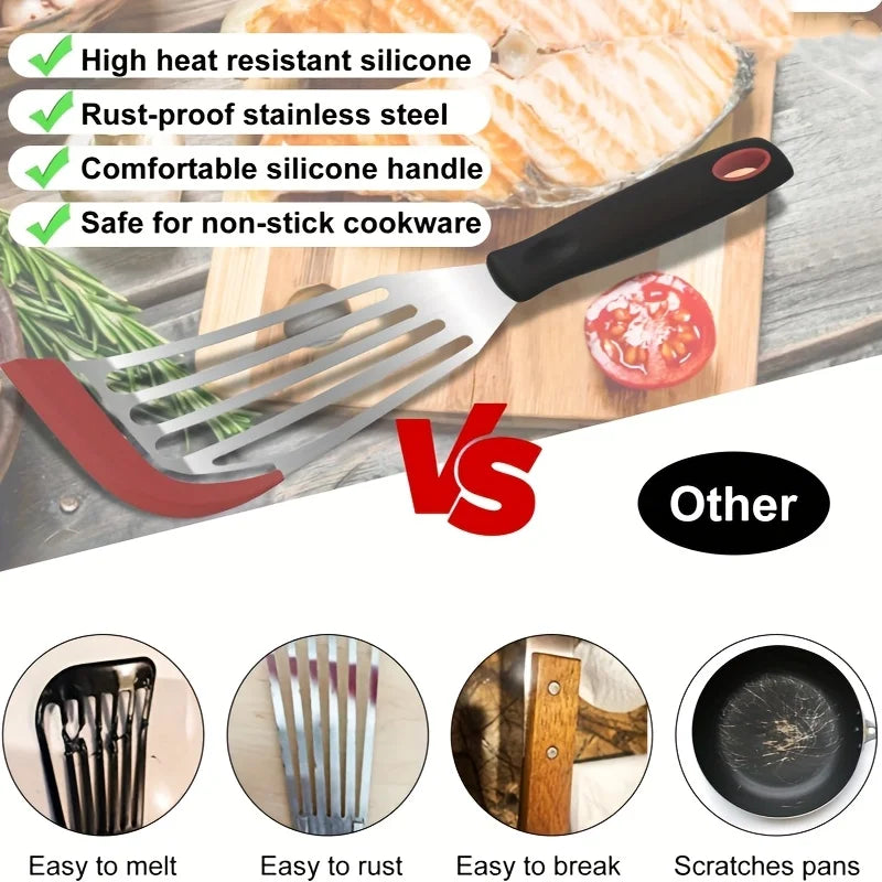Stainless Steel & Silicone Cooking Spatula – Heat-Resistant Frying & Steak Flipper