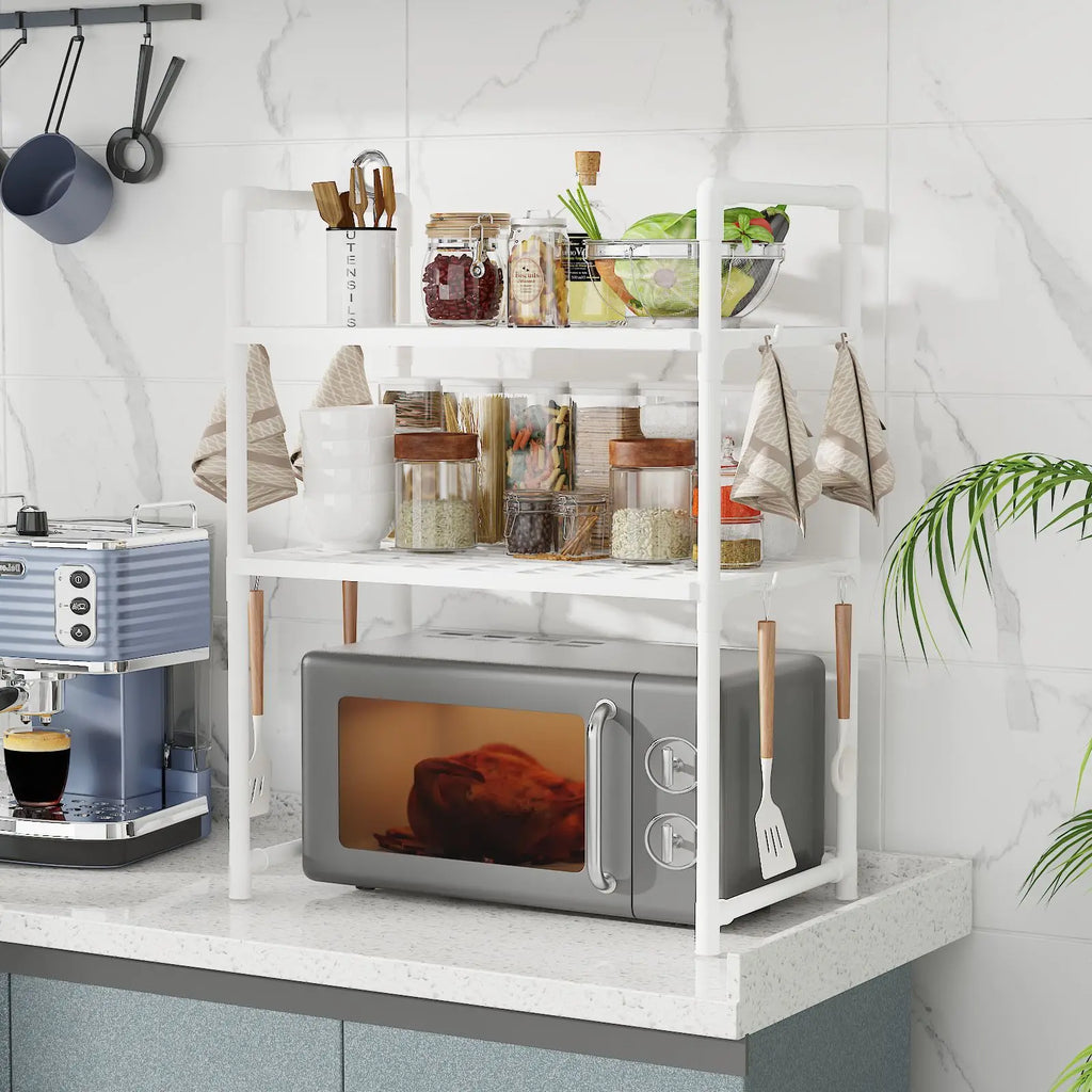 Microwave Oven Storage Rack – Space-Saving Countertop Kitchen Organizer Shelf