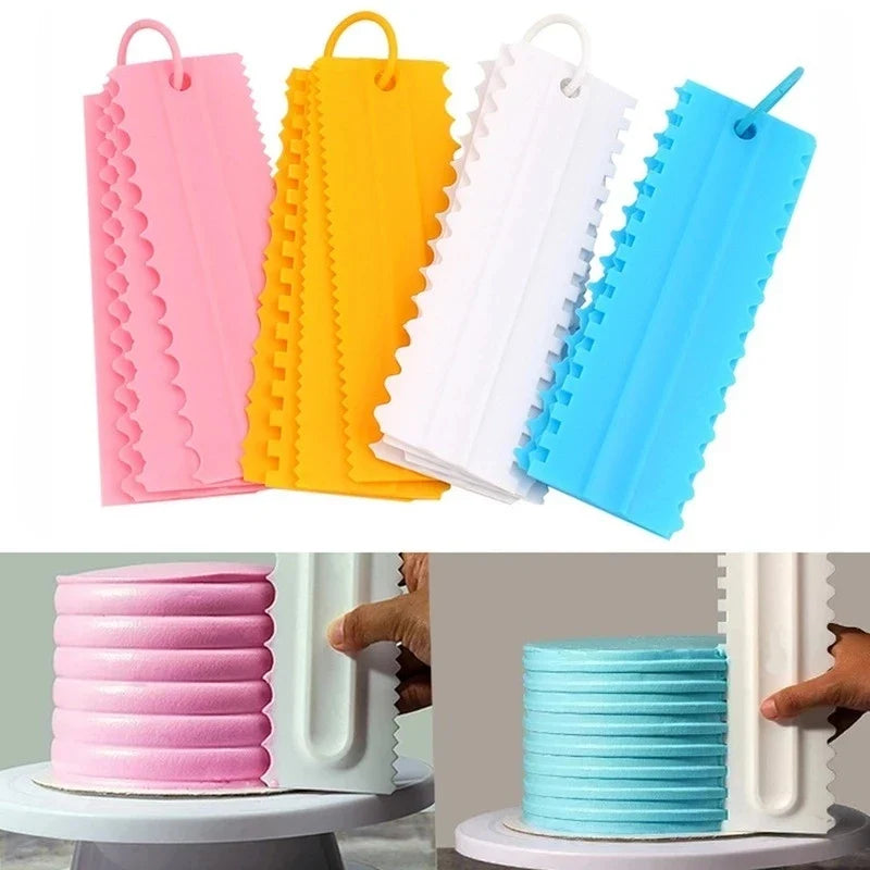 4pcs Cream Scraper Set – PP Icing Combs & Spatulas for Cake Decorating and DIY Baking