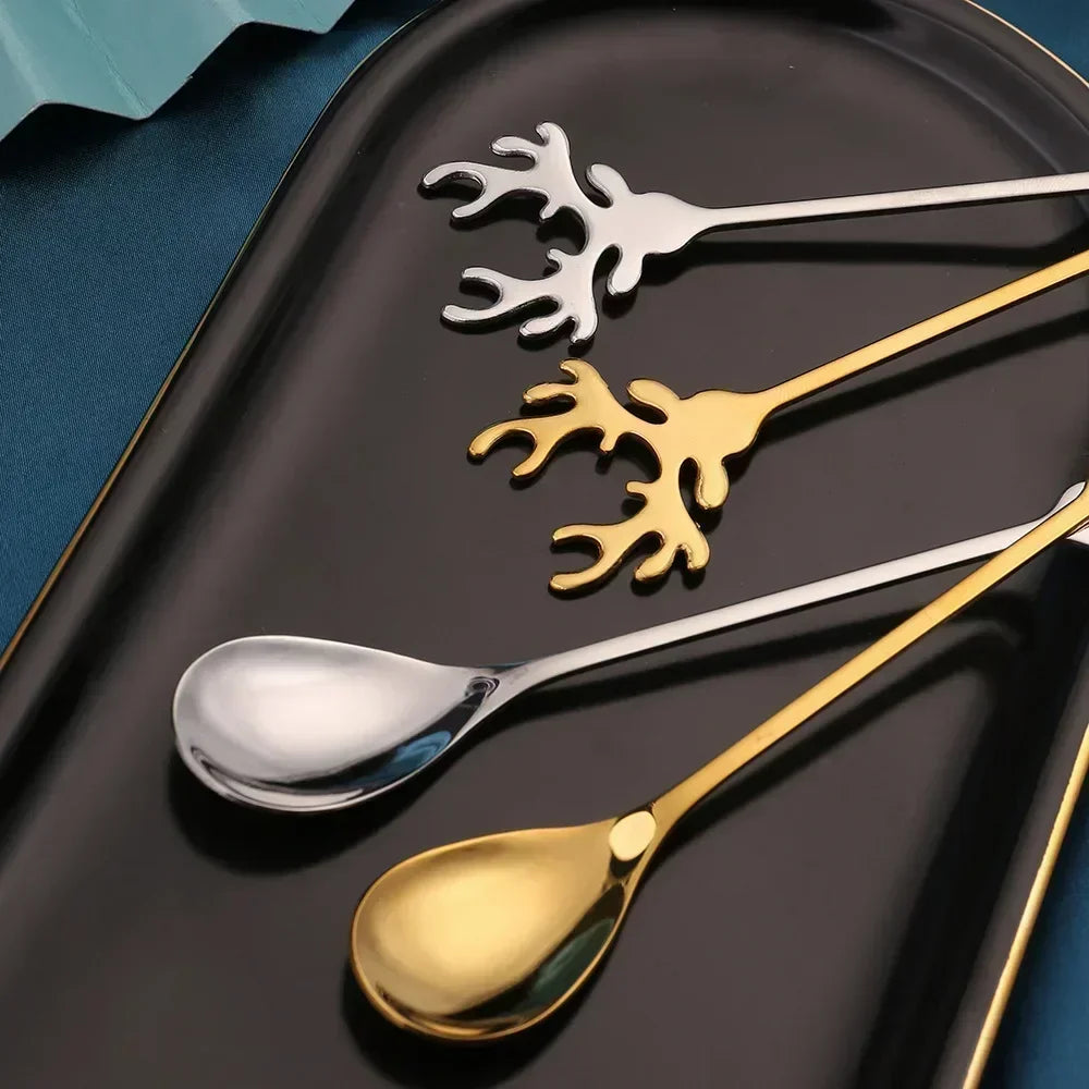 Christmas Elk Head Stainless Steel Coffee Spoon – Festive Table Decoration & Gift