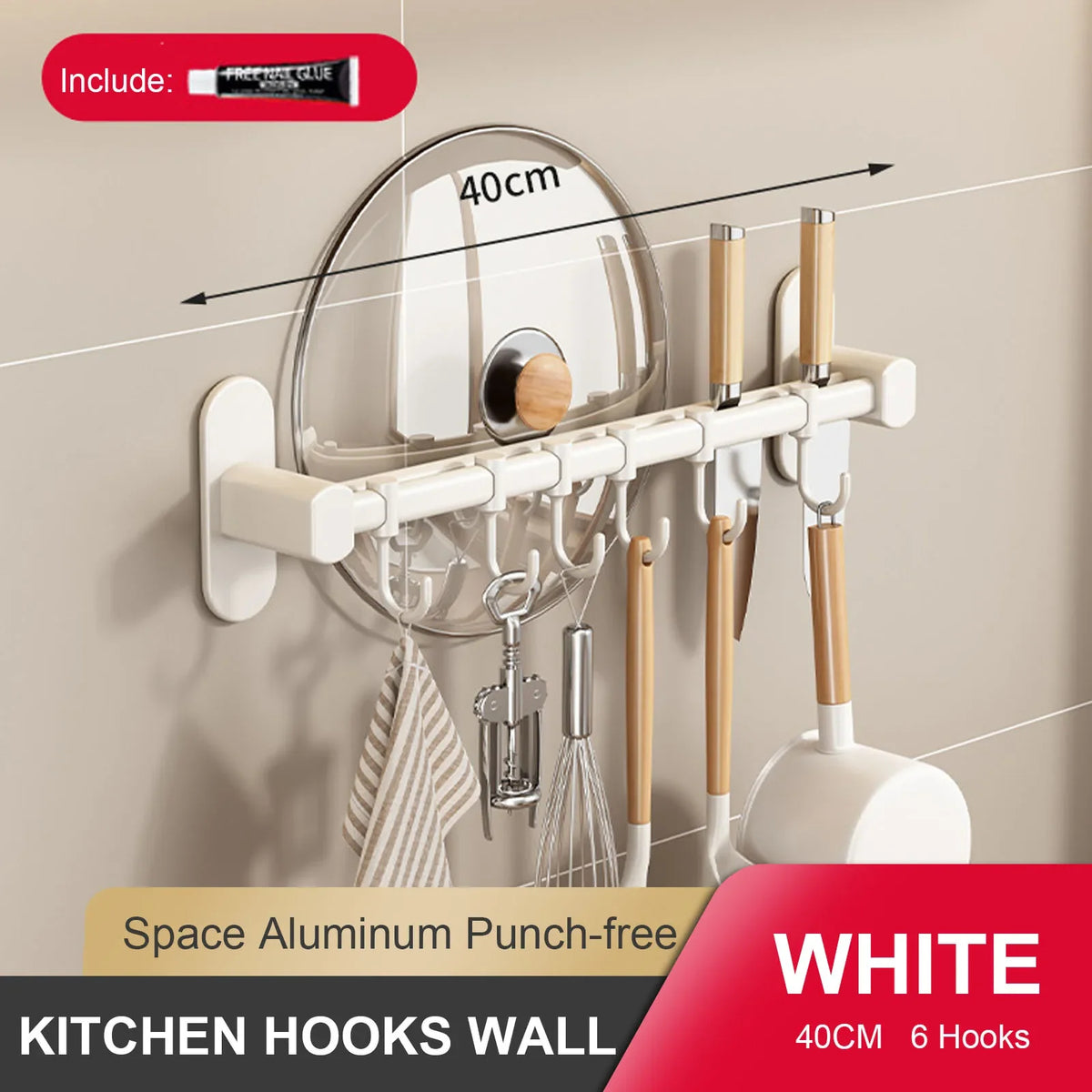 Wall Mounted Kitchen Hook Rack – No-Punching Utensils & Storage Hanger