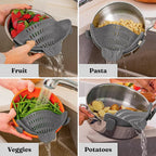 Silicone Clip-On Kitchen Strainer – Pot & Pan Drain Rack for Pasta, Vegetables & Fruits