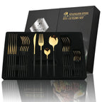 Black Handle Golden Cutlery Set – 24Pcs Stainless Steel Knife, Fork & Spoon Dinnerware