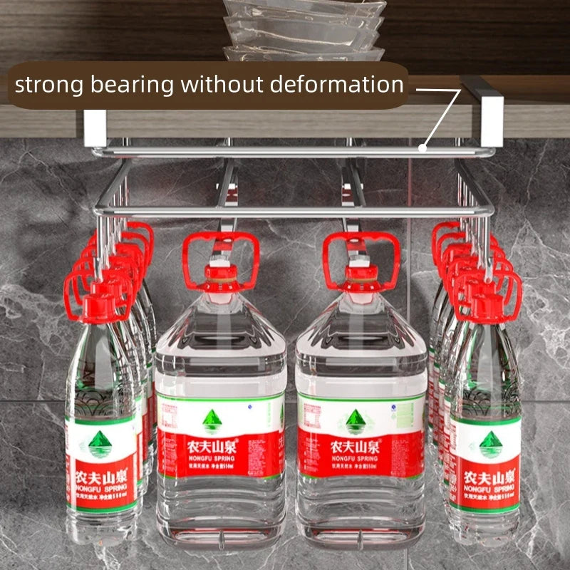 Stainless Steel Hanging Kitchen Storage Rack with Hooks – Paper Towel, Utensil & Cutting Board Holder