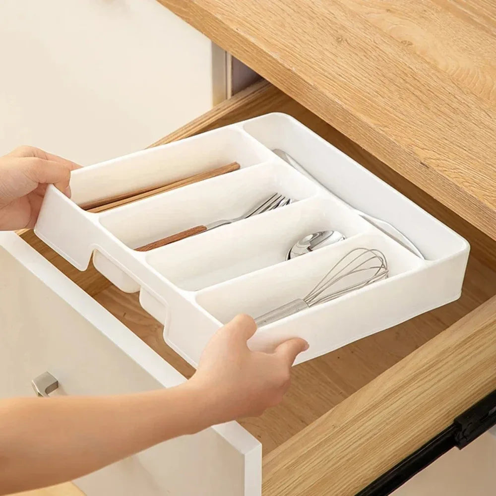4/5 Compartment Cutlery Organizer – Kitchen Drawer Divider Tray for Spoon & Fork