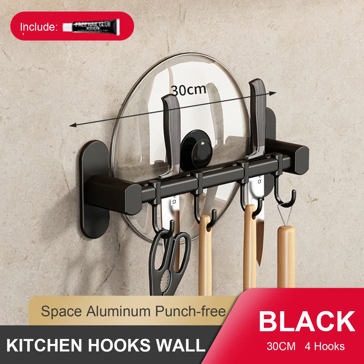 Wall Mounted Kitchen Hook Rack – No-Punching Utensils & Storage Hanger