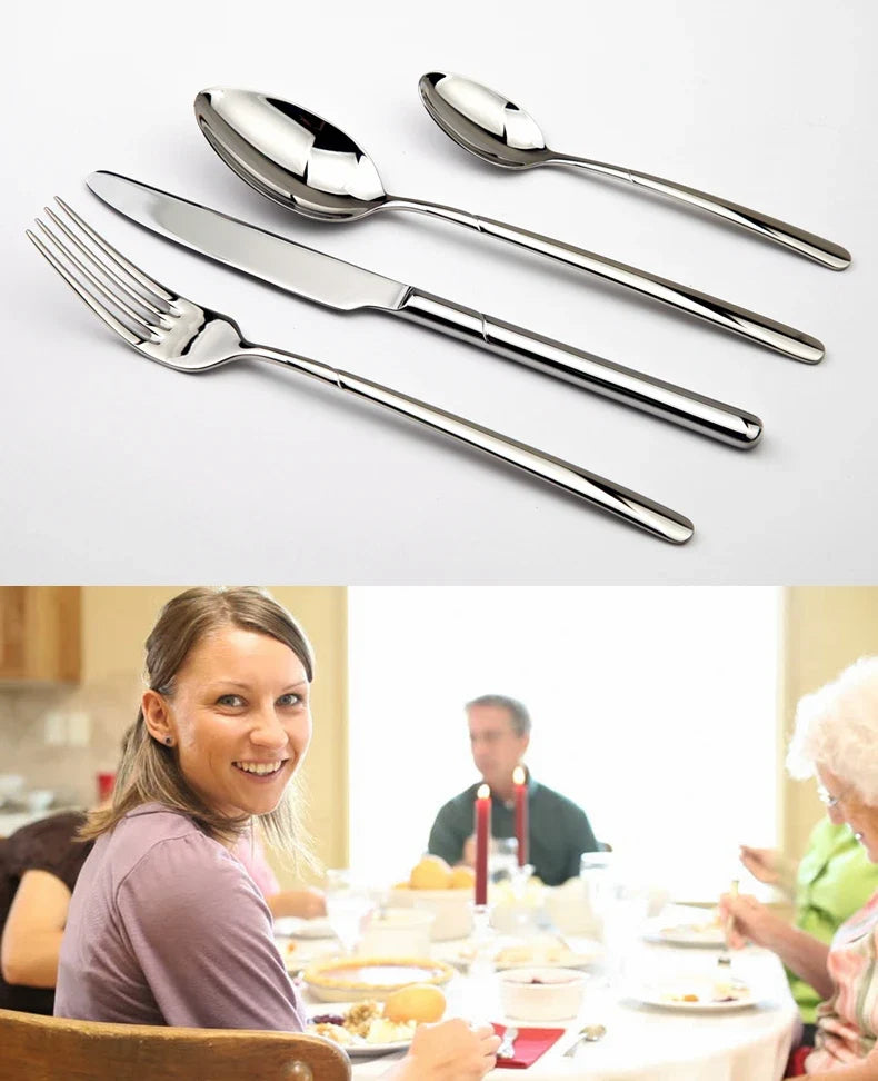Premium 24-Piece Stainless Steel Flatware Set – Knives, Forks & Spoons | Eco-Friendly & Dishwasher Safe