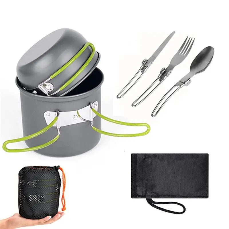 Outdoor Camping Pot Set – Portable 1–2 Person Folding Stove Cookware Kit
