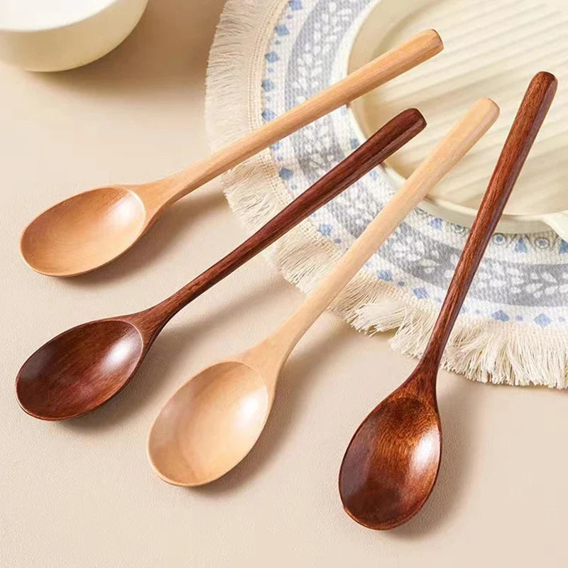 2PCS Wooden Spoon Set – Natural Wood Kitchen Tableware for Soup, Tea & Coffee