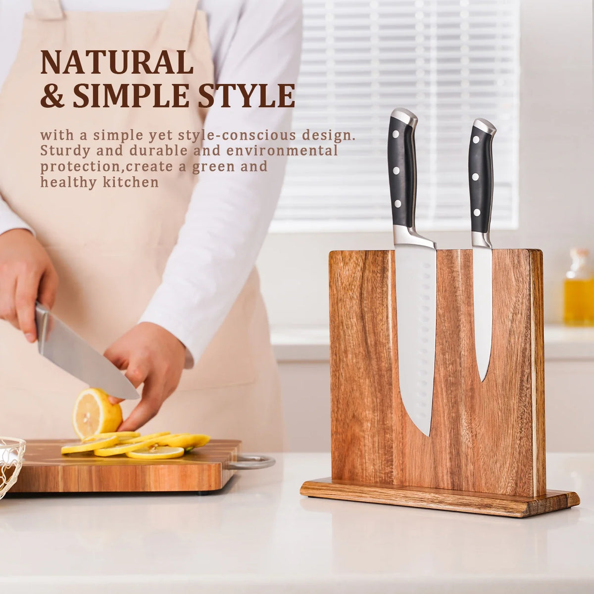 Acacia Wood Magnetic Knife Block – Strong Magnet Knife Holder Stand