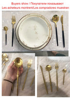 Black Handle Golden Cutlery Set – 24Pcs Stainless Steel Knife, Fork & Spoon Dinnerware