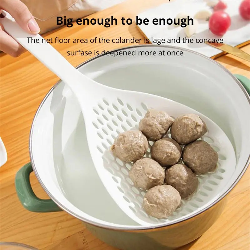 Large Capacity White Colander Spoon – Heat-Resistant Dumpling & Noodle Strainer