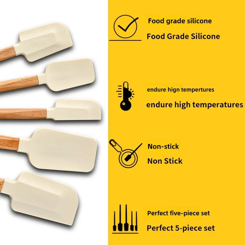 Non-Stick Silicone Baking Spatula with Wooden Handle – Heat-Resistant Icing & Jam Spreader