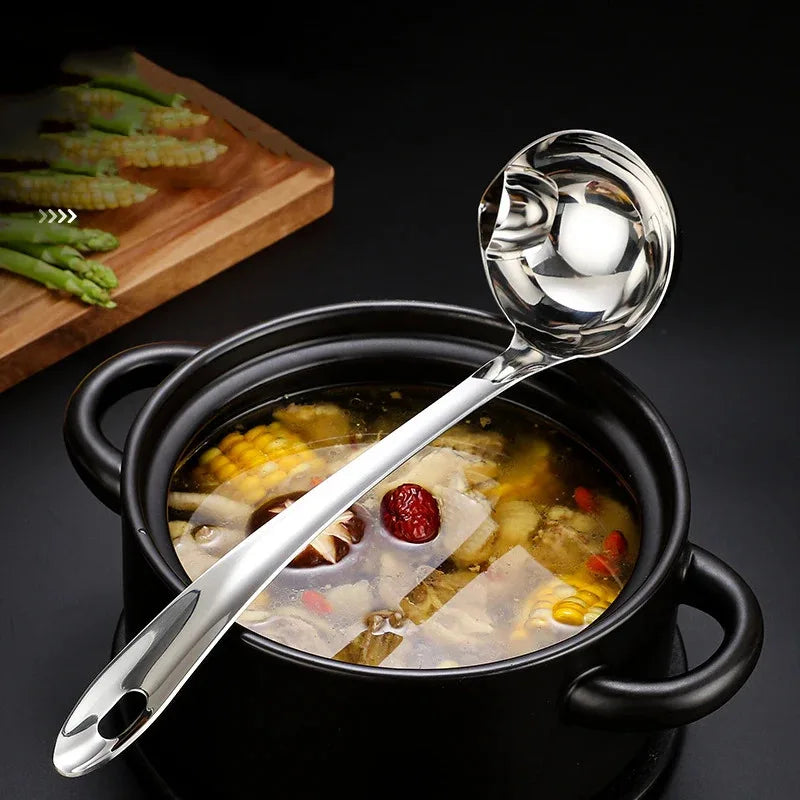 Stainless Steel Soup Fat Oil Separator – Skimmer & Colander Spoon with Heat-Resistant Handle