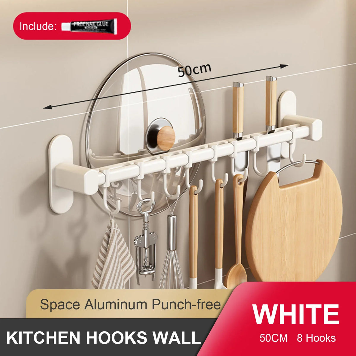 Wall Mounted Kitchen Hook Rack – No-Punching Utensils & Storage Hanger