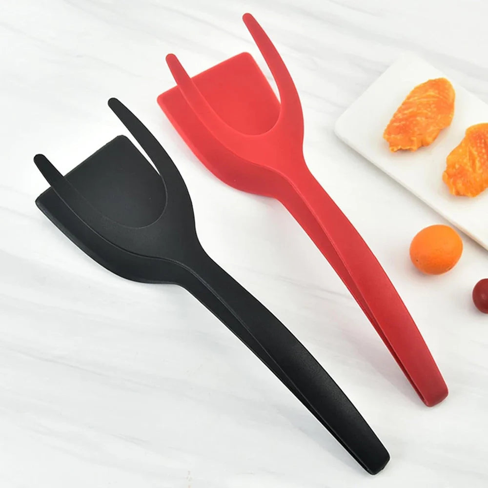 2 in 1 Grip & Flip Spatula Tongs – Nylon Non-Stick Egg & Pancake Flipper