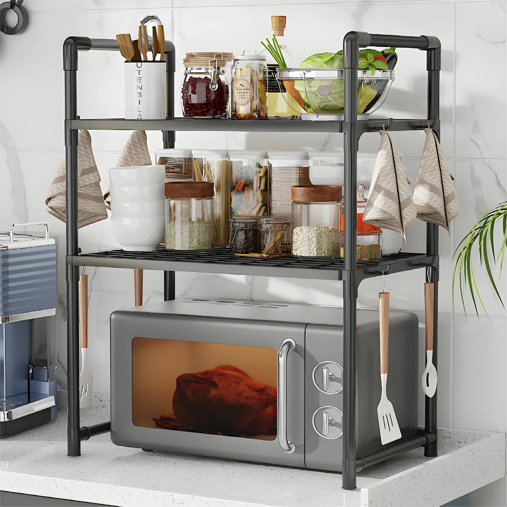 Microwave Oven Storage Rack – Space-Saving Countertop Kitchen Organizer Shelf