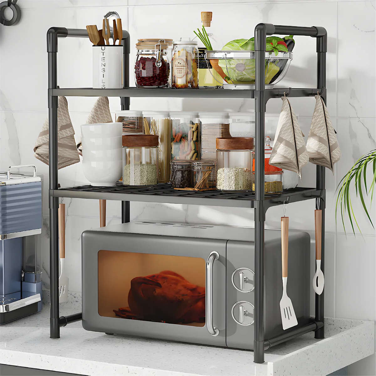Microwave Oven Storage Rack – Space-Saving Countertop Kitchen Organizer Shelf