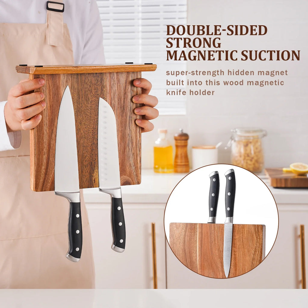 Acacia Wood Magnetic Knife Block – Strong Magnet Knife Holder Stand