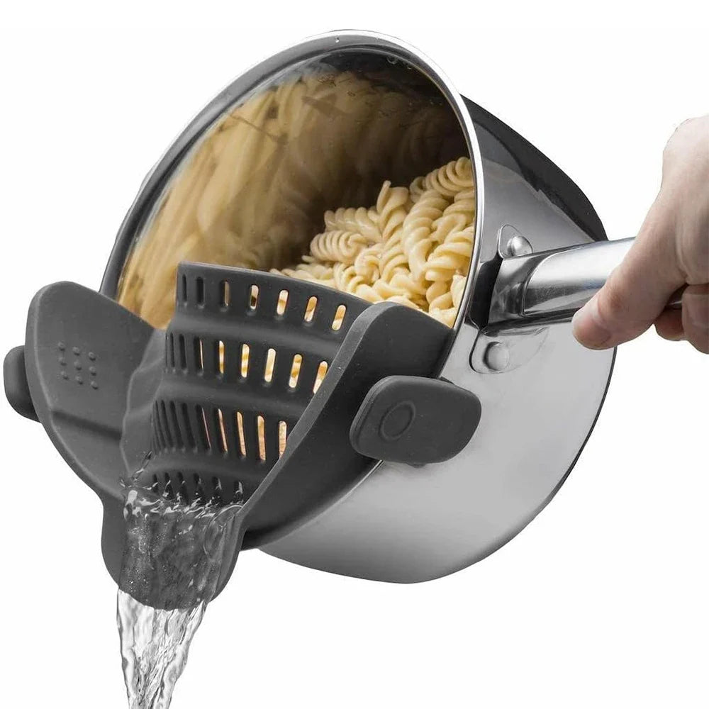Silicone Clip-On Kitchen Strainer – Pot & Pan Drain Rack for Pasta, Vegetables & Fruits
