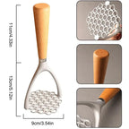 Aluminum Manual Potato Masher – Wood Handle Multi-Purpose Food Crusher