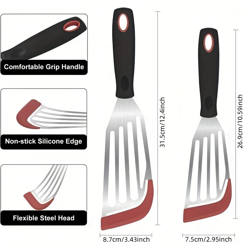 Stainless Steel & Silicone Cooking Spatula – Heat-Resistant Frying & Steak Flipper